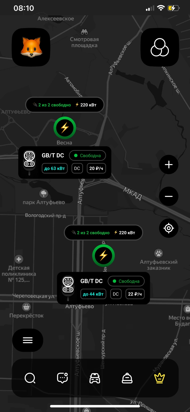Экран 2Charges — Карта Pro